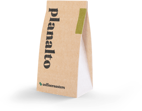 Coffee Roasters brown and white bag labeled Planalto